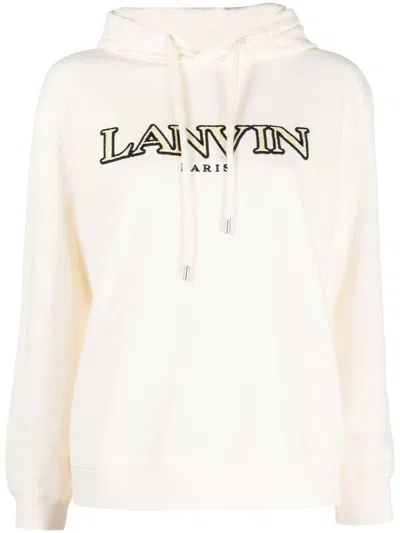 Lanvin Logo-embroidered Cotton Hoodie In White