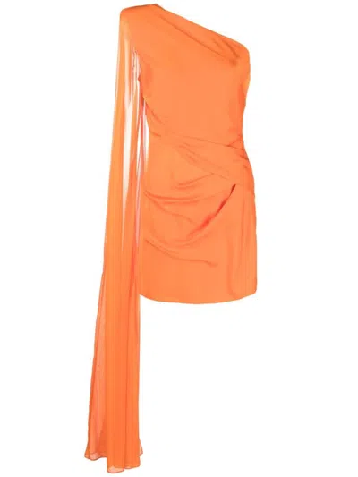 Roland Mouret Draped One-shoulder Silk Mini Dress In Orange