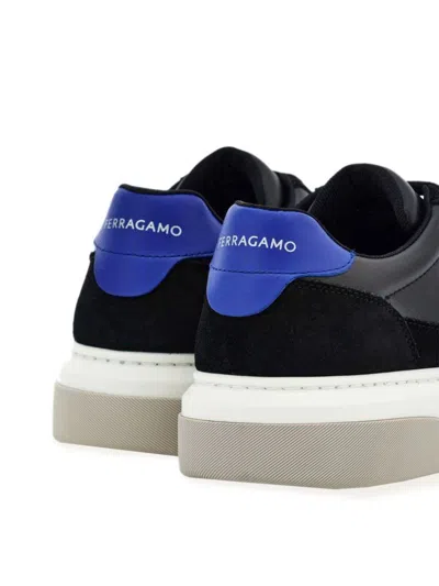 Ferragamo Black Low Cut Gancini Outline Sneakers In Black