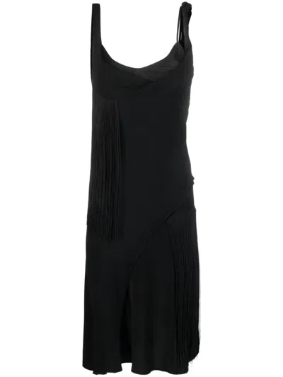 Victoria Beckham Fringe-trimmed Asymmetric Minidress In Black