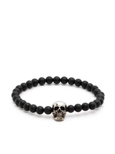 Alexander Mcqueen Skull Pearl Bracelet In Black