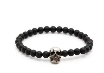 Alexander Mcqueen Skull Pearl Bracelet In Black