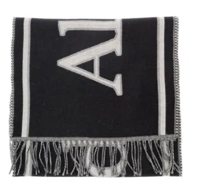 Alexander Mcqueen Black Wool Wraparound Logo Scarf