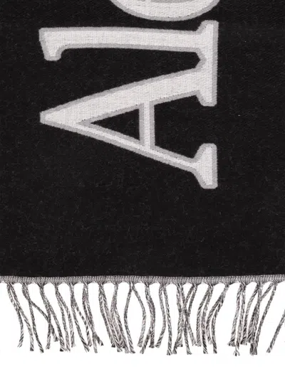 Alexander Mcqueen Black Wool Wraparound Logo Scarf