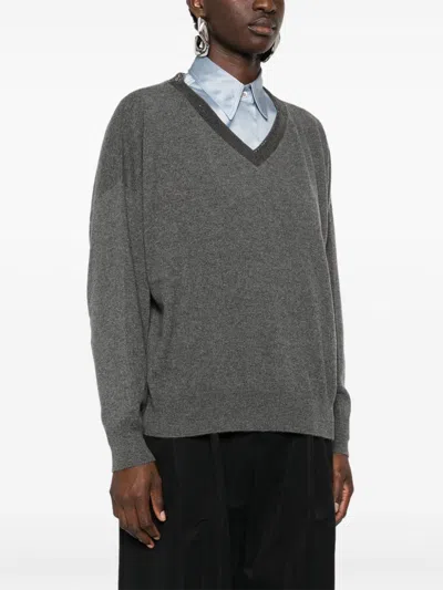 Brunello Cucinelli Knitted Cashmere V-neck Sweater With Ribbed Cuffs