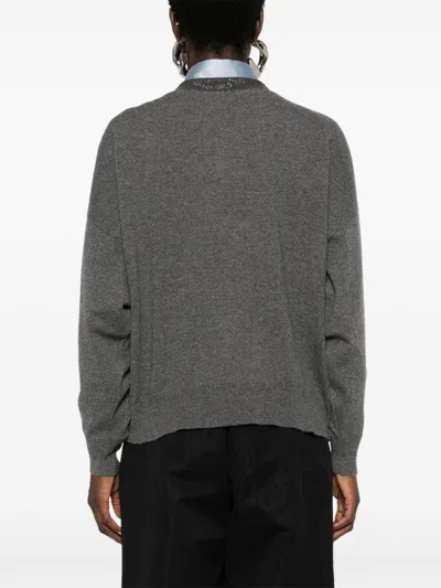 Brunello Cucinelli Knitted Cashmere V-neck Sweater With Ribbed Cuffs
