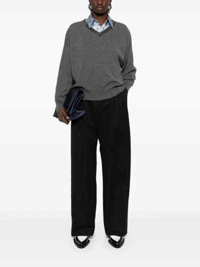 Brunello Cucinelli Knitted Cashmere V-neck Sweater With Ribbed Cuffs