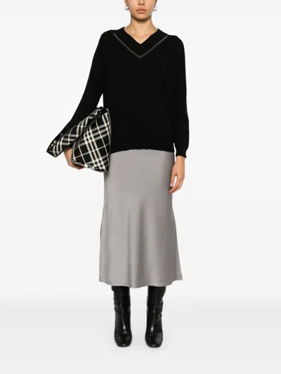 BRUNELLO CUCINELLI BRUNELLO CUCINELLI BLACK CASHMERE V-NECK SWEATER 