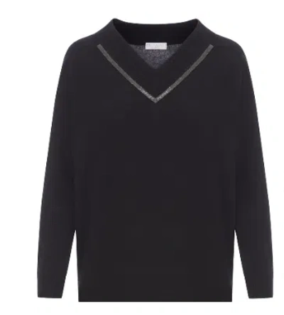 BRUNELLO CUCINELLI BRUNELLO CUCINELLI BLACK CASHMERE V-NECK SWEATER 