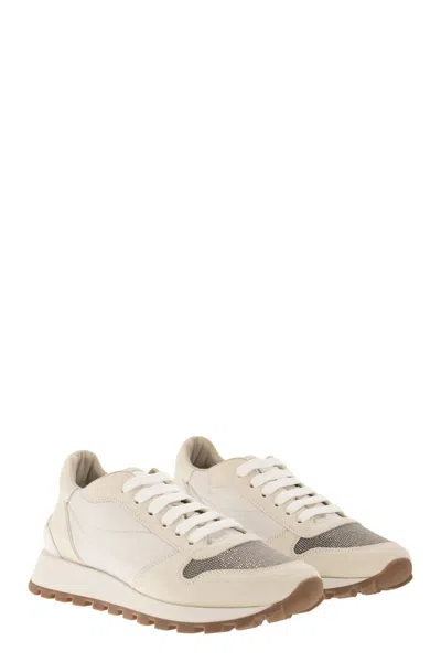 Brunello Cucinelli Bead-embellished Nylon And Suede Sneakers