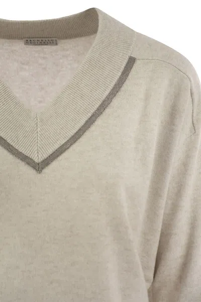 Brunello Cucinelli Women's Cashmere Sweater With Shiny Neckline