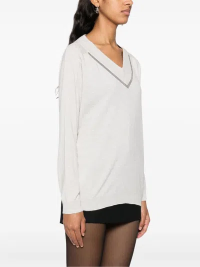Brunello Cucinelli Women's Cashmere Sweater With Shiny Neckline
