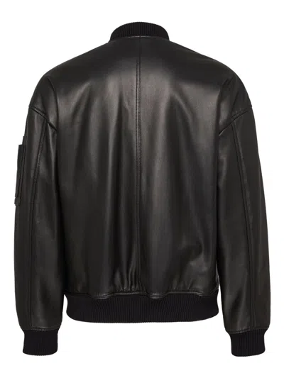 Dsquared2 Black Lambskin Jacket With Ribbed Collar