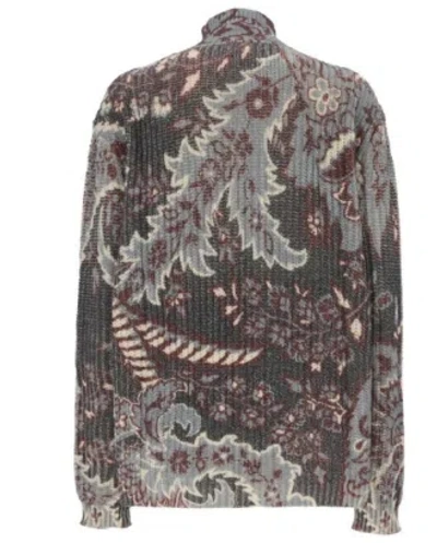Etro Grey Floral Print Knitted Wool Sweater