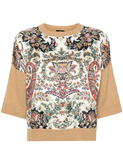 Etro Paisley Silk-inset Wool Knit Top
