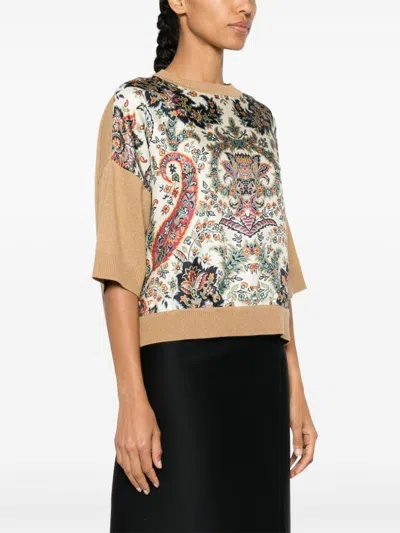 Etro Paisley Silk-inset Wool Knit Top