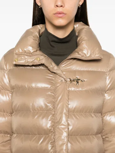 Shop Fay Beige Glossy Quilted Down Jacket