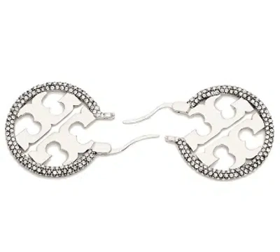 Tory Burch Silver Crystal Embellished Earrings