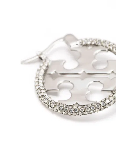 Tory Burch Silver Crystal Embellished Earrings