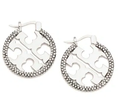 Tory Burch Silver Crystal Embellished Earrings
