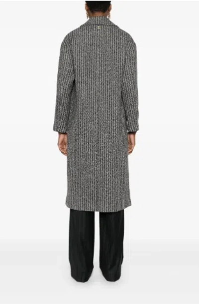 Twinset Twin-set Black And White Herringbone Coat