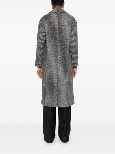 Twinset Twin-set Black And White Herringbone Coat