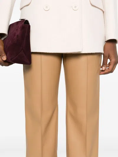 Shop Twinset Twin-set Sand Brown Faux Leather Trousers