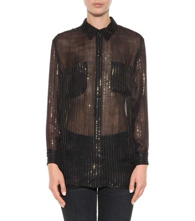 Shop Kate Moss For Equipment Striped Silk Shirt In Black