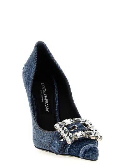 Dolce & Gabbana Water Drill Clasp Quilted Denim High Heels In Blue