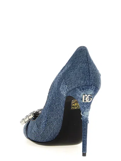 Dolce & Gabbana Water Drill Clasp Quilted Denim High Heels In Blue
