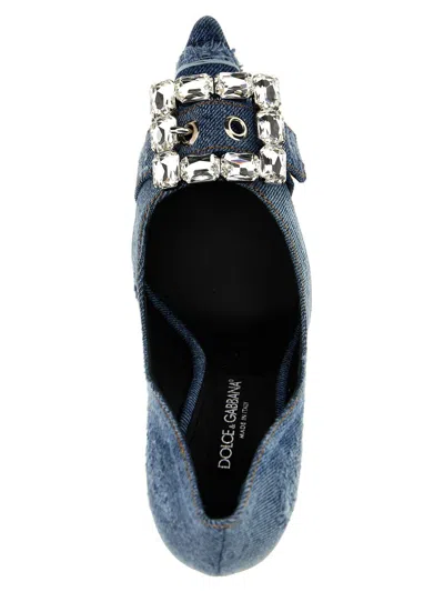 Dolce & Gabbana Water Drill Clasp Quilted Denim High Heels In Blue