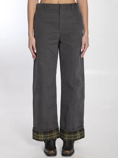 Burberry Trousers In Cotton And Nylon In Grey
