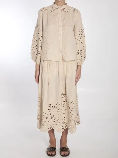 Zimmermann Wylie Cream Colored Midi Skirt Women In Beige