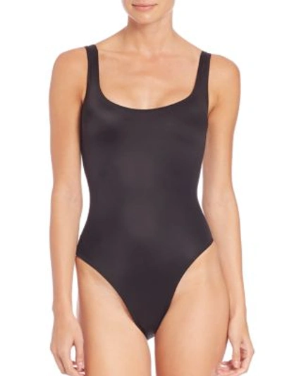 Shop Norma Kamali One-piece Laced-back Swimsuit In Black