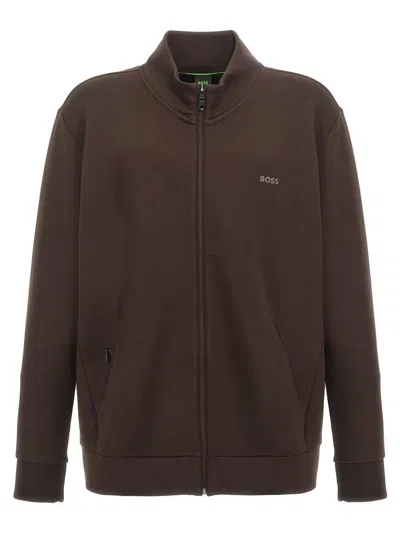 Shop Hugo Boss 'skaz' Sweatshirt In Brown