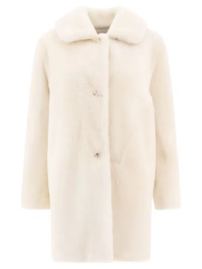 B&w Reversibile Shearling Coat In White