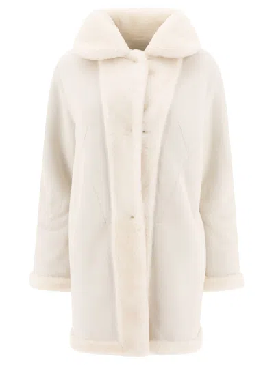 B&w Reversibile Shearling Coat In White