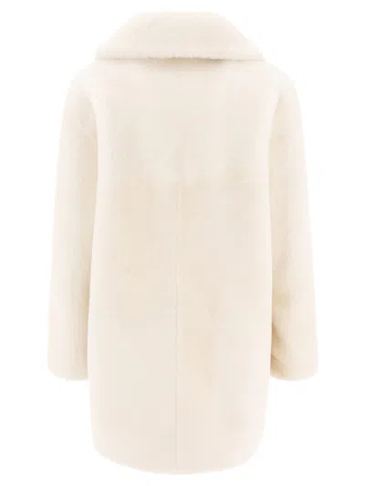 B&w Reversibile Shearling Coat In White