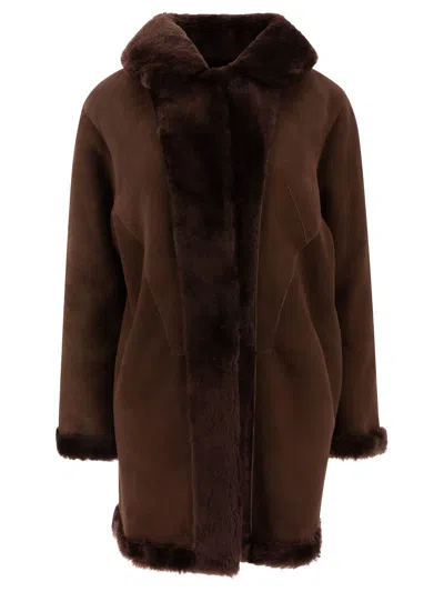 B&w Reversibile Shearling Coat In Brown