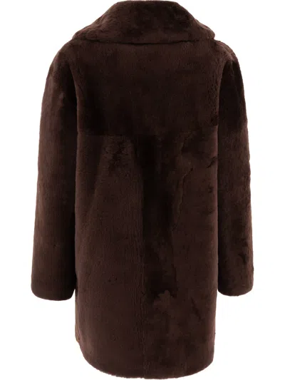 B&w Reversibile Shearling Coat In Brown