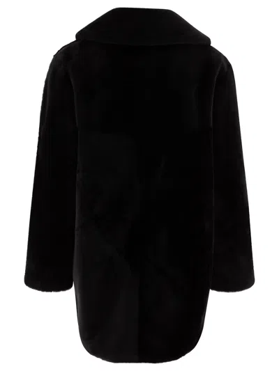 B&w Reversibile Shearling Coat In Black