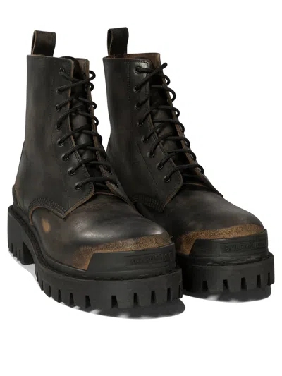 Shop Balenciaga Strike Combat Boots For Men In Brown