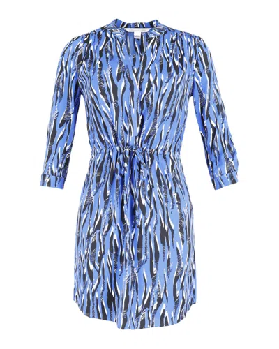 Diane Von Furstenberg Zebra Print Tie Waist Dress In Blue Silk In Blue