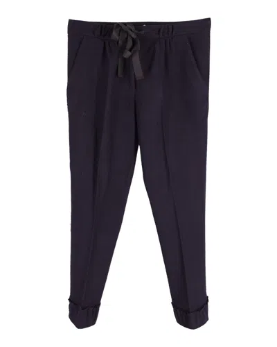 Nina Ricci Slim Fit Garterized Pants In Navy Blue Wool In Blue