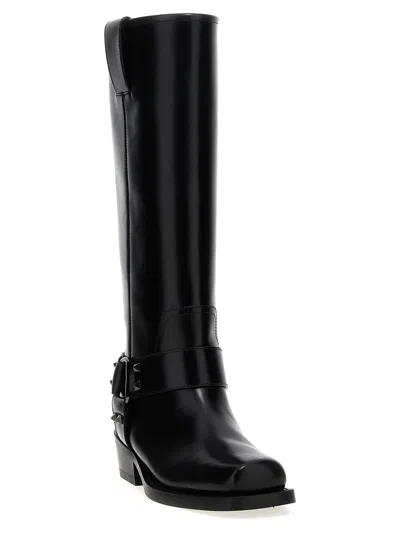 Valentino Rockstud Biker Knee-high Leather Boots In Black