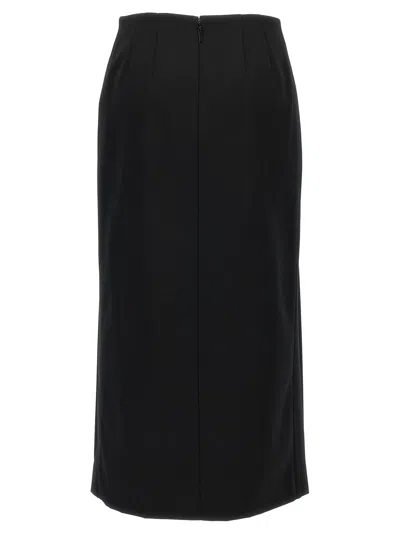 Valentino Virgin Wool Longuette Skirt With Slits And Silk Lining In Black