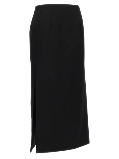 Valentino Virgin Wool Longuette Skirt With Slits And Silk Lining In Black