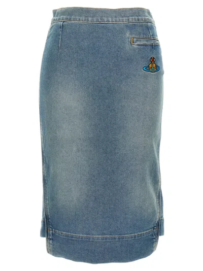 Vivienne Westwood Organic Cotton Denim Midi Skirt With Asymmetric Hem In Light Blue