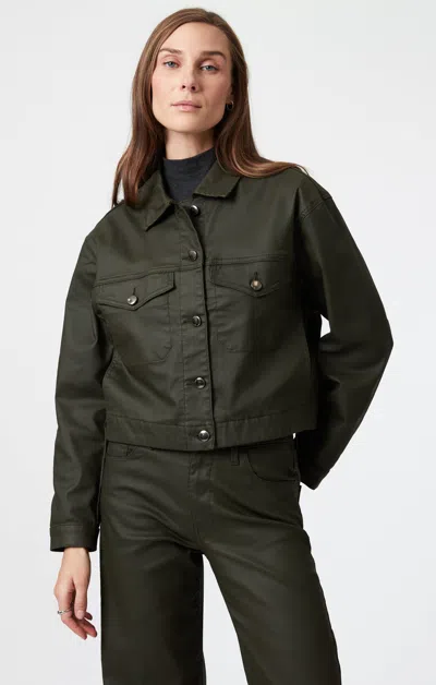Mavi Maren Crop Jacket In Dark Olive Coated In Green