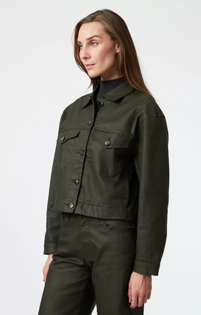 Mavi Maren Crop Jacket In Dark Olive Coated In Green